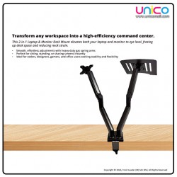 Adjustable Desk Mount for Laptop & Monitor – 2-in-1 Gas Spring Arm Stand, Fits 23” Laptop & 36” Screen