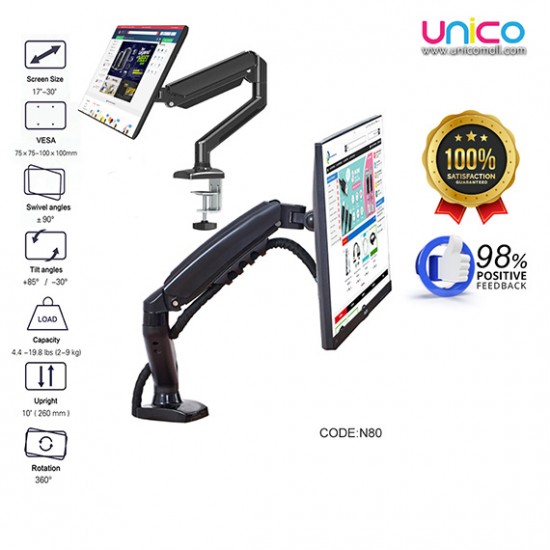 Desk-Mounted Monitor Arm with Gas Spring – Supports 17–30" Screens