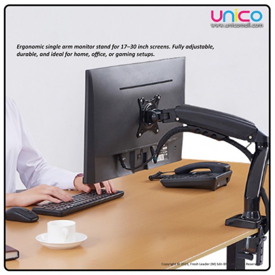 Desk-Mounted Monitor Arm with Gas Spring – Supports 17–30" Screens