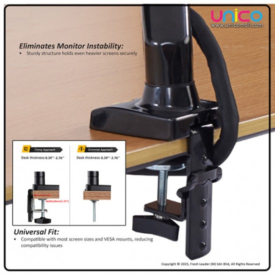 Desk-Mounted Monitor Arm with Gas Spring – Supports 17–30" Screens