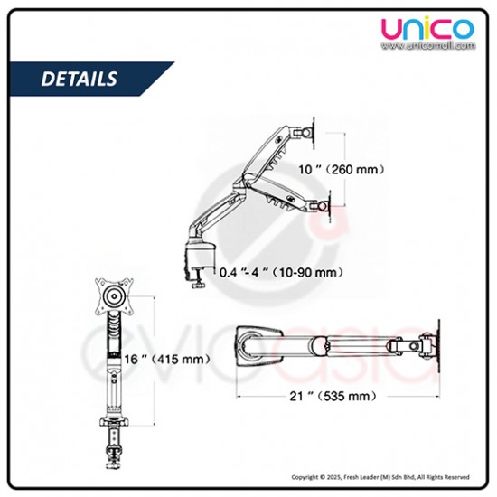 Desk-Mounted Monitor Arm with Gas Spring – Supports 17–30" Screens