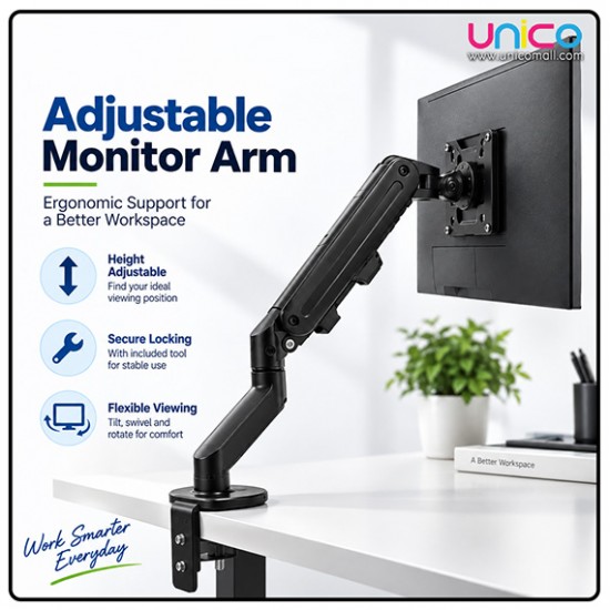 Desk-Mounted Monitor Arm with Gas Spring – Supports 17–30" Screens