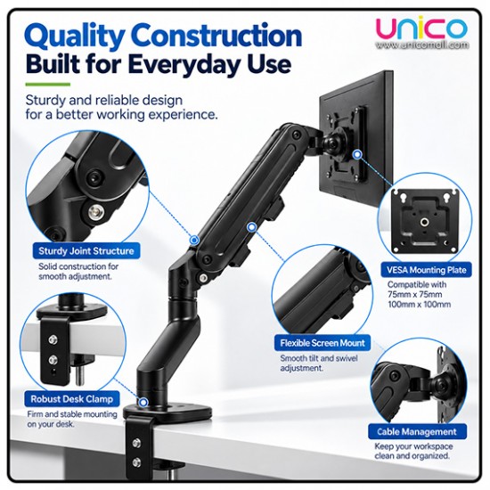 Desk-Mounted Monitor Arm with Gas Spring – Supports 17–30" Screens