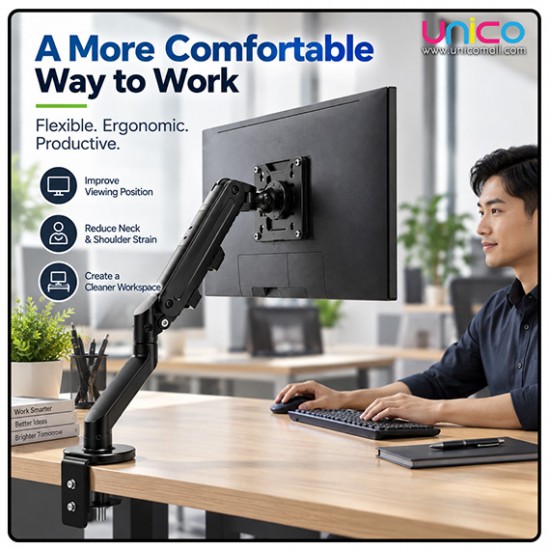 Desk-Mounted Monitor Arm with Gas Spring – Supports 17–30" Screens