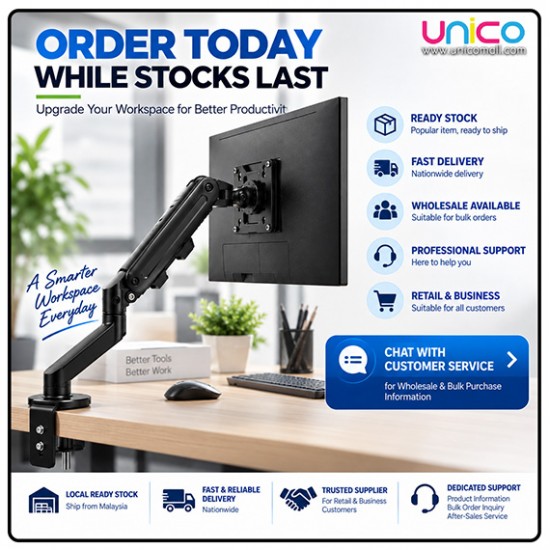 Desk-Mounted Monitor Arm with Gas Spring – Supports 17–30" Screens