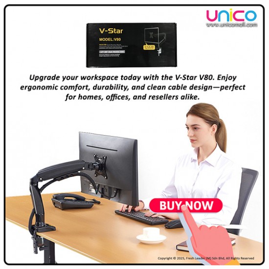 Adjustable Monitor Stand for Desk – V-Star V80 Arm Mount, Fits 17 to 30 Inch Monitors