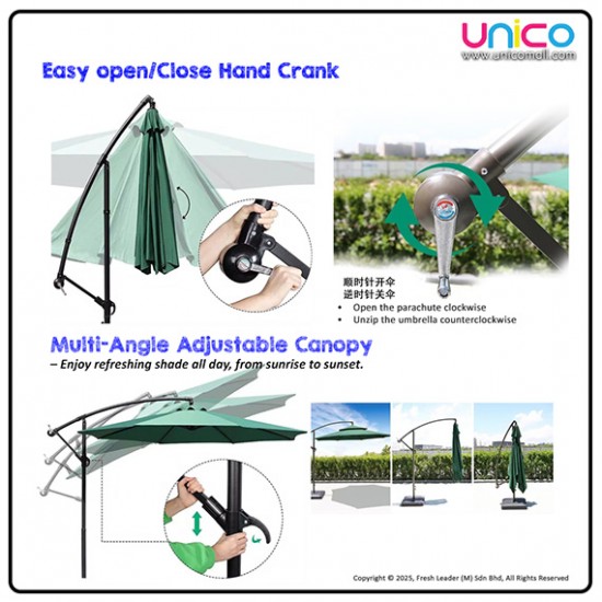 Large 2.7m Patio Sunshade Umbrella – Wind-Resistant Outdoor Umbrella with Heavy 65kg Base for Garden & Café