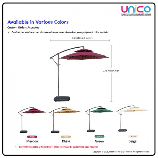 Large 2.7m Patio Sunshade Umbrella – Wind-Resistant Outdoor Umbrella with Heavy 65kg Base for Garden & Café