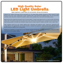 Luxury Romance Patio Umbrella with Solar LED Lighting - 3m x 3m