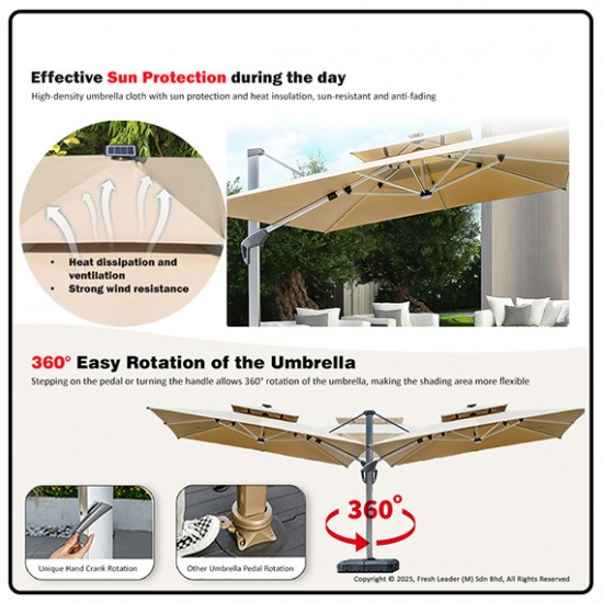 Luxury Romance Patio Umbrella with Solar LED Lighting - 3m x 3m Luxury Romance Patio Umbrella with Solar LED Lighting - 3m x 3m