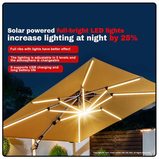 Luxury Romance Patio Umbrella with Solar LED Lighting - 3m x 3m Luxury Romance Patio Umbrella with Solar LED Lighting - 3m x 3m