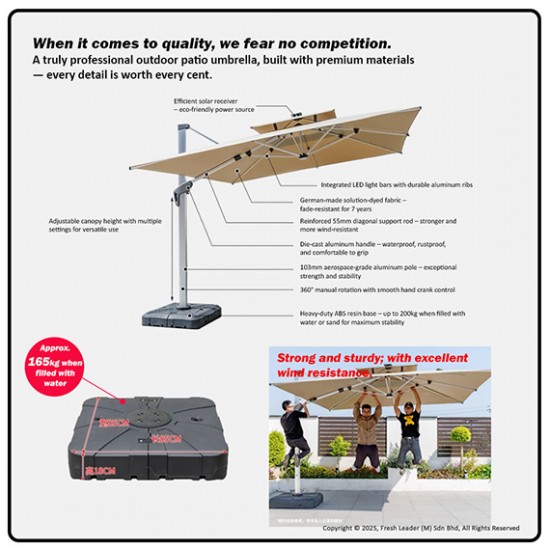 Luxury Romance Patio Umbrella with Solar LED Lighting - 3m x 3m Luxury Romance Patio Umbrella with Solar LED Lighting - 3m x 3m