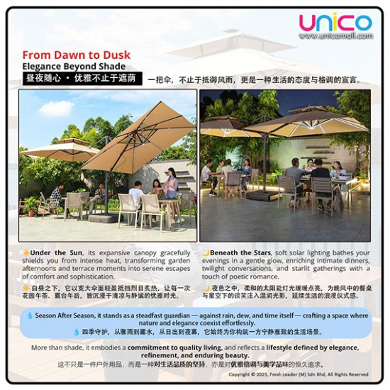 Premium 3 Meter Garden Umbrella with Solar Lights – Durable Wind-Resistant Double-Top Design