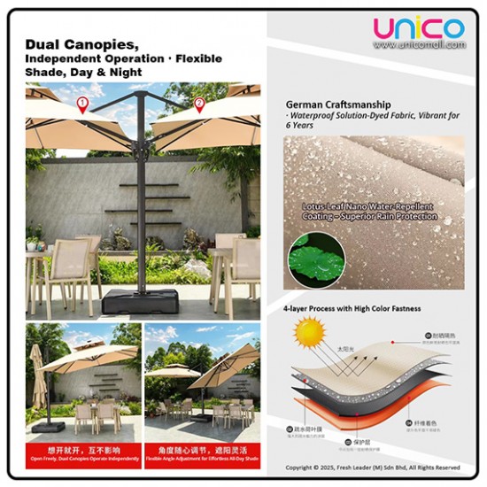 Premium 3 Meter Garden Umbrella with Solar Lights – Durable Wind-Resistant Double-Top Design