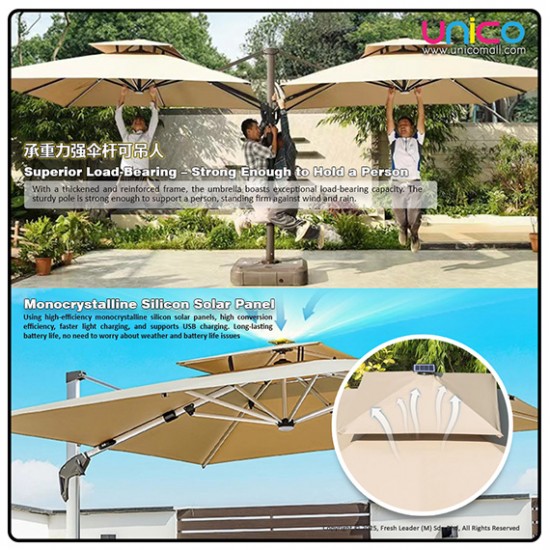 Premium 3 Meter Garden Umbrella with Solar Lights – Durable Wind-Resistant Double-Top Design