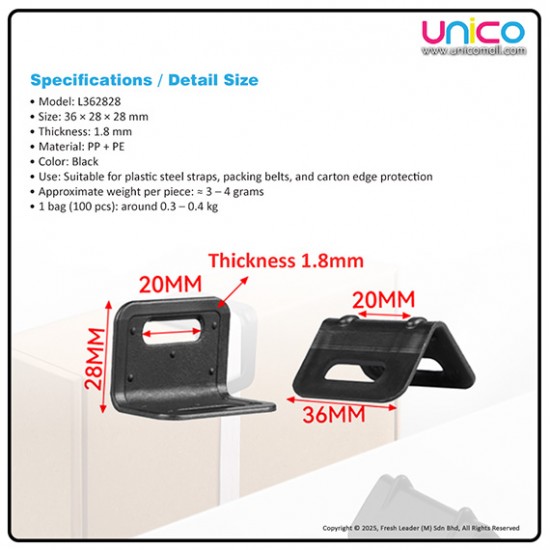 Protective L Corner Guard for Shipping Boxes – Heavy-Duty Black Edge Protector 36×28×28×1.8mm