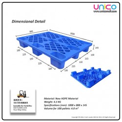 Heavy-Duty Plastic Pallet 1m x 0.8m – Nine-Leg Blue Grid Design for Industrial Use