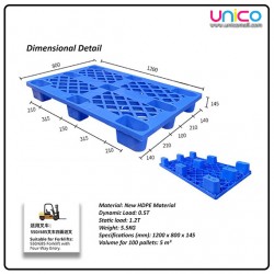Heavy-Duty Plastic Pallet 1.2m x 0.8m – Nine-Leg Blue Grid Design for Industrial Use