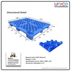 Heavy-Duty Plastic Pallet 1.2m x 1.0m – Nine-Leg Blue Grid Design for Industrial Use