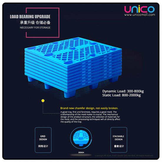 Heavy-Duty Plastic Pallet 1.2m x 1.0m – Nine-Leg Blue Grid Design for Industrial Use Heavy-Duty Plastic Pallet 1.2m x 1.0m – Nine-Leg Blue Grid Design for Industrial Use