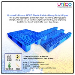 Heavy-Duty HDPE Plastic Pallet with Steel Pipe Reinforcement – 3-Runner, 4-Way Forklift Access