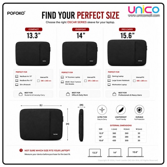 POFOKO Laptop Sleeve Bag Oscar Series 13–15.6” Waterproof Case