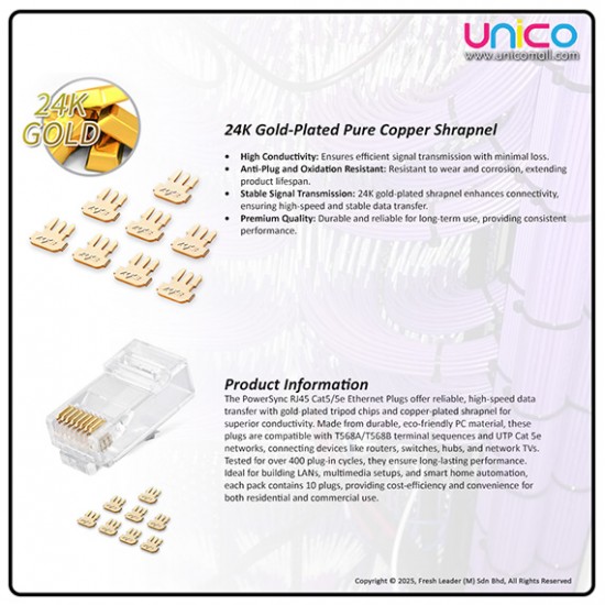 PowerSync Cat5/5e Modular Plugs Socket Network Ethernet Crystal Plug RJ45 (10pcs) PowerSync Cat5/5e Modular Plugs Socket Network Ethernet Crystal Plug RJ45 (10pcs)