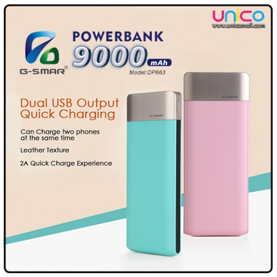 G-SMAR 9000mAh Powerbank - Dual Port, 2A Quick Charge | Portable Battery Charger