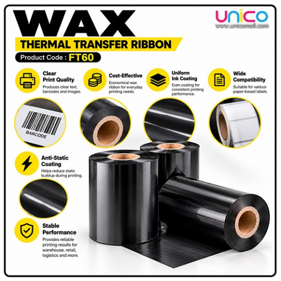 Wax Thermal Transfer Ribbon 60mm x 300m for Label Printers