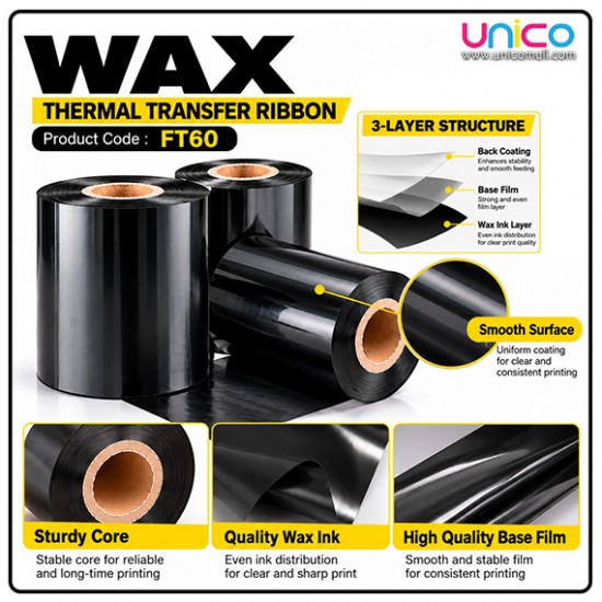 Wax Thermal Transfer Ribbon 60mm x 300m for Label Printers