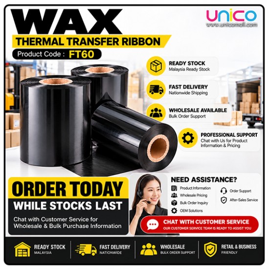 Wax Thermal Transfer Ribbon 60mm x 300m for Label Printers