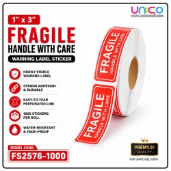 Fragile Warning Label Sticker 1" x 3" – Handle with Care Shipping Stickers
