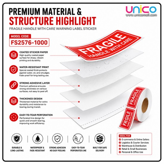 Fragile Warning Label Sticker 1" x 3" – Handle with Care Shipping Stickers