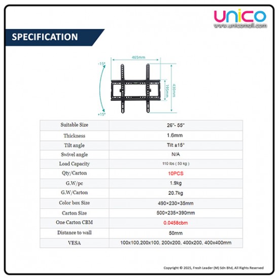 Adjustable Tilt TV Wall Mount 26–55 Inch – Heavy Duty Steel Bracket for LED, LCD & Curved TVs