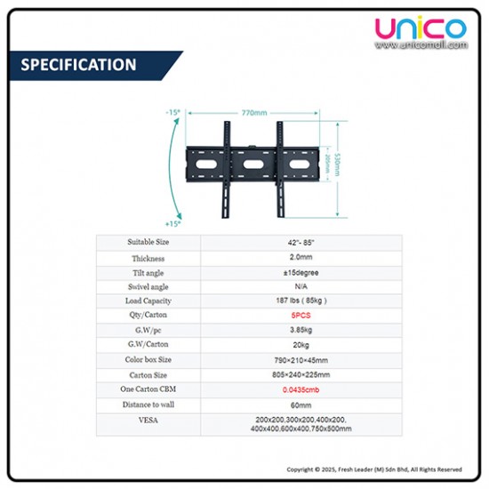 Strong Metal Tilting TV Wall Bracket for 42–85 Inch Flat Screen – Secure & Easy to Install