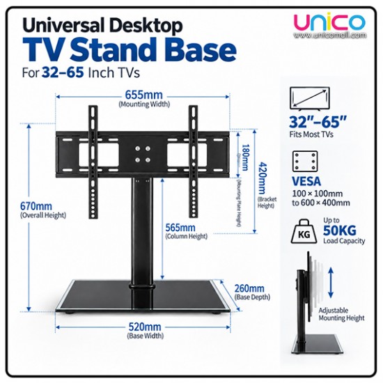 Sturdy TV Stand for 32-65 Inch LCD/LED Screens – Universal & Adjustable Base Bracket