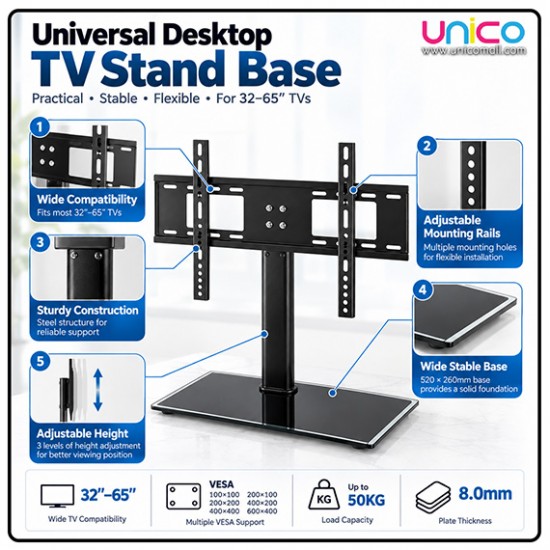 Sturdy TV Stand for 32-65 Inch LCD/LED Screens – Universal & Adjustable Base Bracket