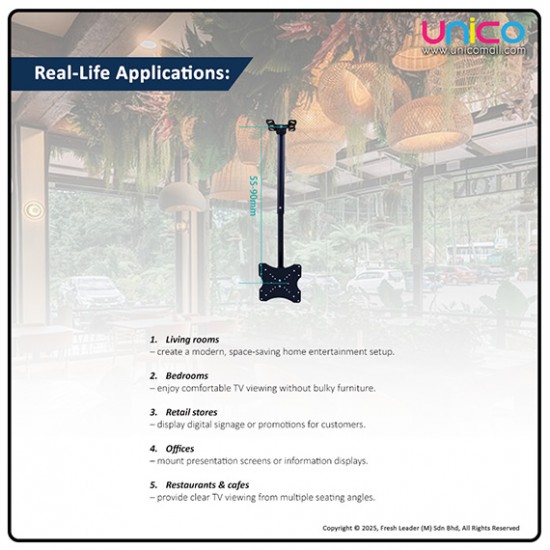 Ceiling TV Bracket for Small LCD LED TVs 14–32 Inch – Space-Saving Tilt & Swivel Mount