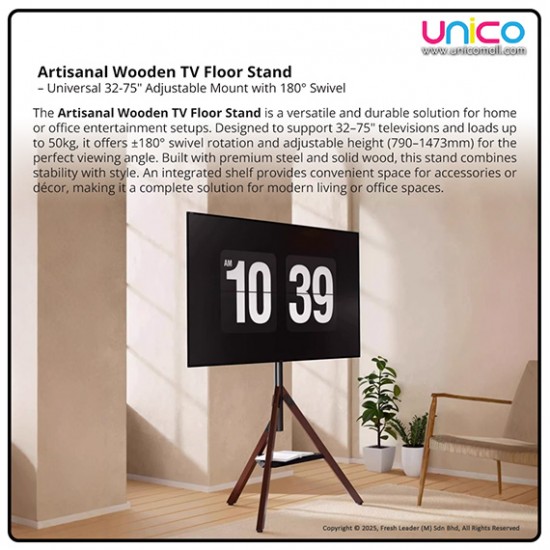 Solid Wood TV Floor Stand for Large TVs – Fits 32–75", Adjustable Angle & Space-Saving Design