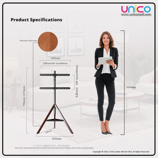 Solid Wood TV Floor Stand for Large TVs – Fits 32–75", Adjustable Angle & Space-Saving Design