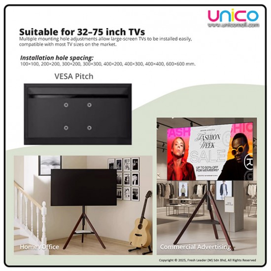 Solid Wood TV Floor Stand for Large TVs – Fits 32–75", Adjustable Angle & Space-Saving Design