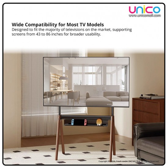 Modern Nordic Wooden TV Floor Stand – Universal 43–86 Inch, Sturdy Quad-Leg Structure