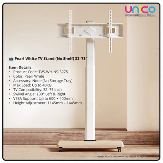 Stylish Pearl White TV Stand – Mobile Rolling Trolley for 32–75 Inch Flat Panel TVs
