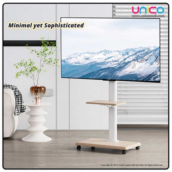 Mobile TV Stand with Shelf, Elegant White – Rolling Floor Trolley Mount for 32–75 Inch Flat & Curved TVs