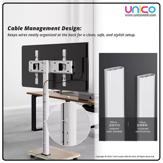 Mobile TV Stand with Shelf, Elegant White – Rolling Floor Trolley Mount for 32–75 Inch Flat & Curved TVs