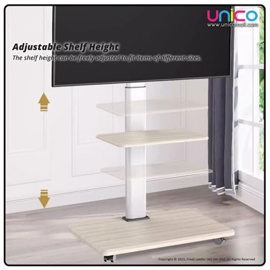Mobile TV Stand with Shelf, Elegant White – Rolling Floor Trolley Mount for 32–75 Inch Flat & Curved TVs