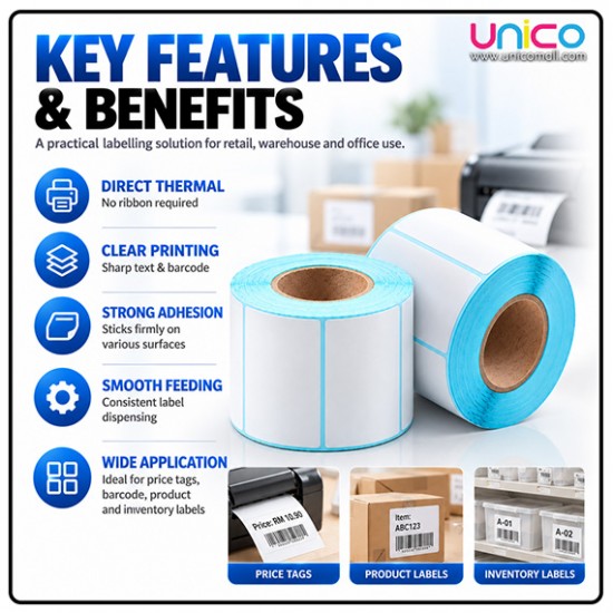 40x20mm Thermal Label Roll, 1,200 Sticker Labels for Home & Office