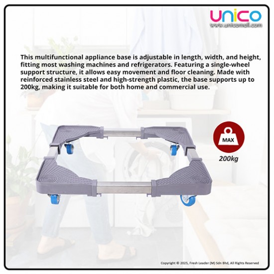 Universal Adjustable Stand for Washing Machine & Refrigerator – 200kg Load, Stainless Steel, 48–64cm Universal Adjustable Stand for Washing Machine & Refrigerator – 200kg Load, Stainless Steel, 48–64cm