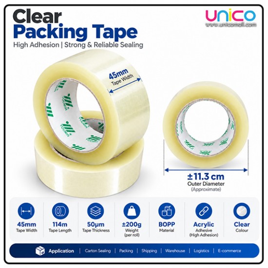 Clear Packaging Tape 45mm x 114m for Moving Boxes and Shipping