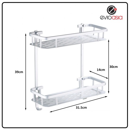 Aluminium 2-tier Square Bathroom Shelf Organizer (No Drilling) Aluminium 2-tier Square Bathroom Shelf Organizer (No Drilling)